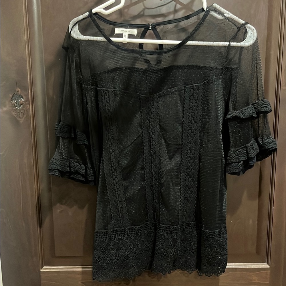 Maurices Black Sheer Blouse with Lace Details